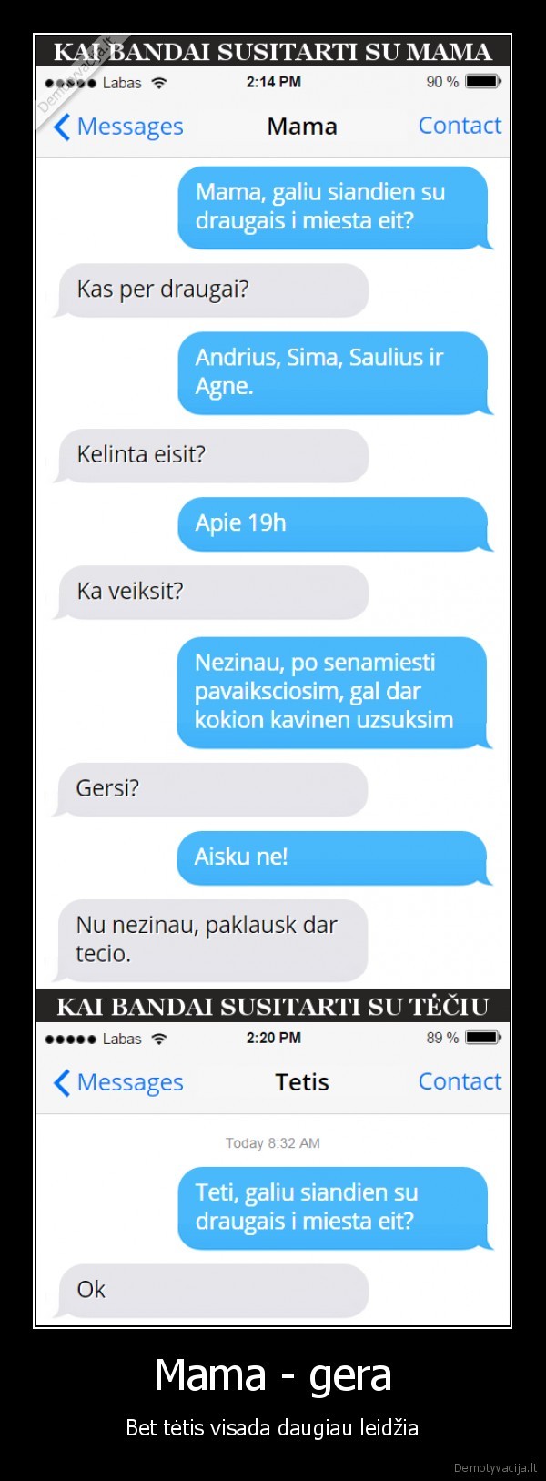 Mama - gera - Bet tėtis visada daugiau leidžia. 