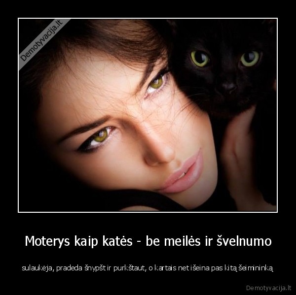 Moterys kaip katės - be meilės ir švelnumo - sulaukėja, pradeda šnypšt ir purkštaut, o kartais net išeina pas kitą šeimininką. 