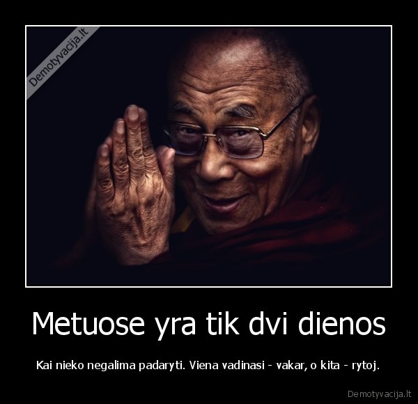 Metuose yra tik dvi dienos - Kai nieko negalima padaryti. Viena vadinasi - vakar, o kita - rytoj.. 