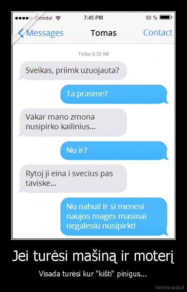 Jei turėsi mašiną ir moterį - Visada turėsi kur 