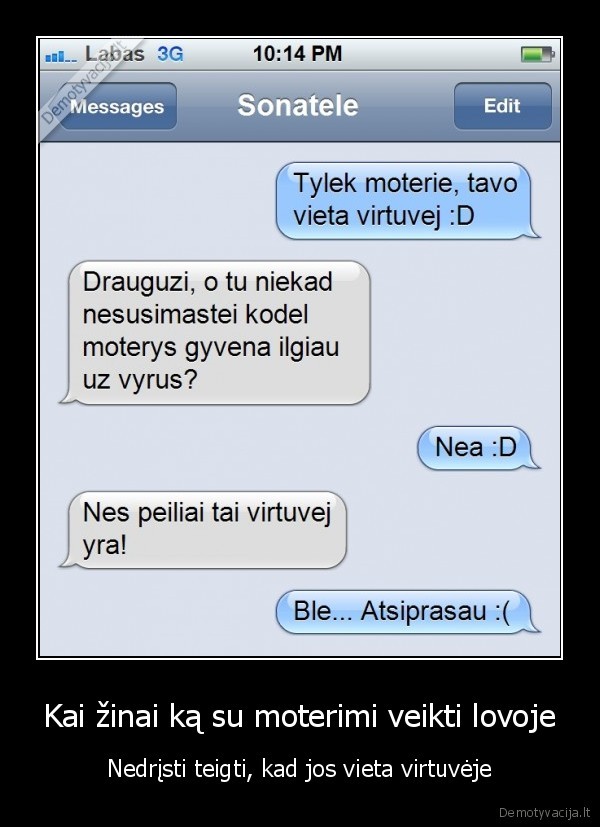 Kai žinai ką su moterimi veikti lovoje - Nedrįsti teigti, kad jos vieta virtuvėje. 
