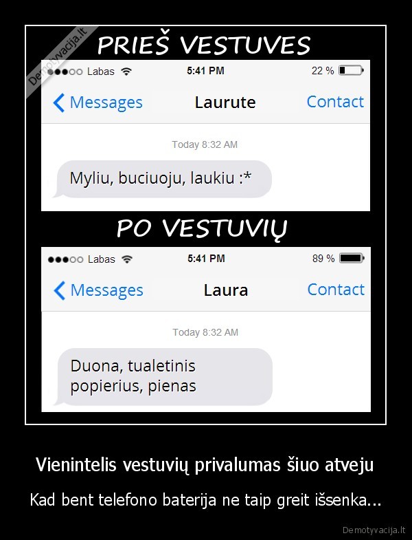 Vienintelis vestuvių privalumas šiuo atveju - Kad bent telefono baterija ne taip greit išsenka.... 