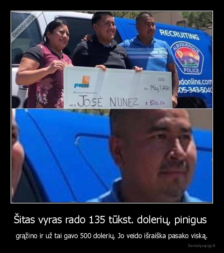 Šitas vyras rado 135 tūkst. dolerių, pinigus  - grąžino ir už tai gavo 500 dolerių. Jo veido išraiška pasako viską.. 
