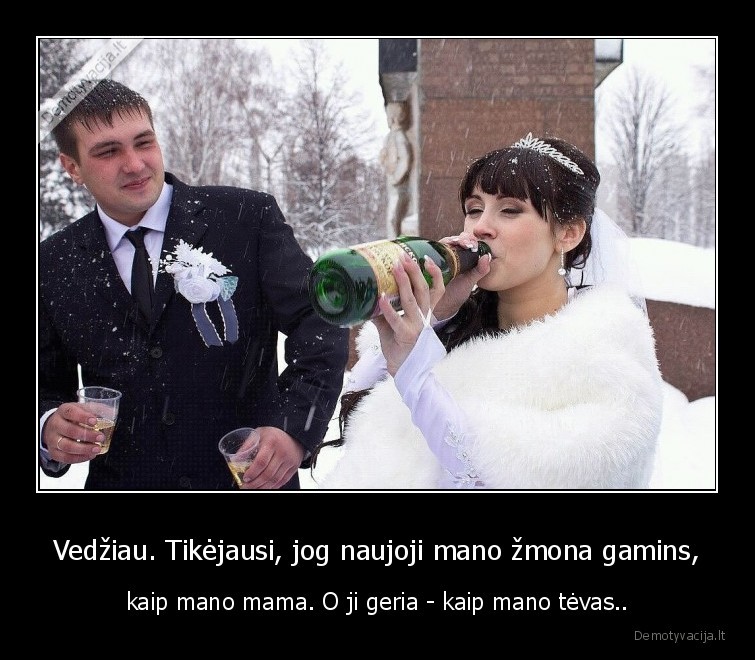 Vedžiau. Tikėjausi, jog naujoji mano žmona gamins, - kaip mano mama. O ji geria - kaip mano tėvas... 