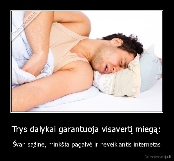 Trys dalykai garantuoja visavertį miegą: - Švari sąžinė, minkšta pagalvė ir neveikiantis internetas. 